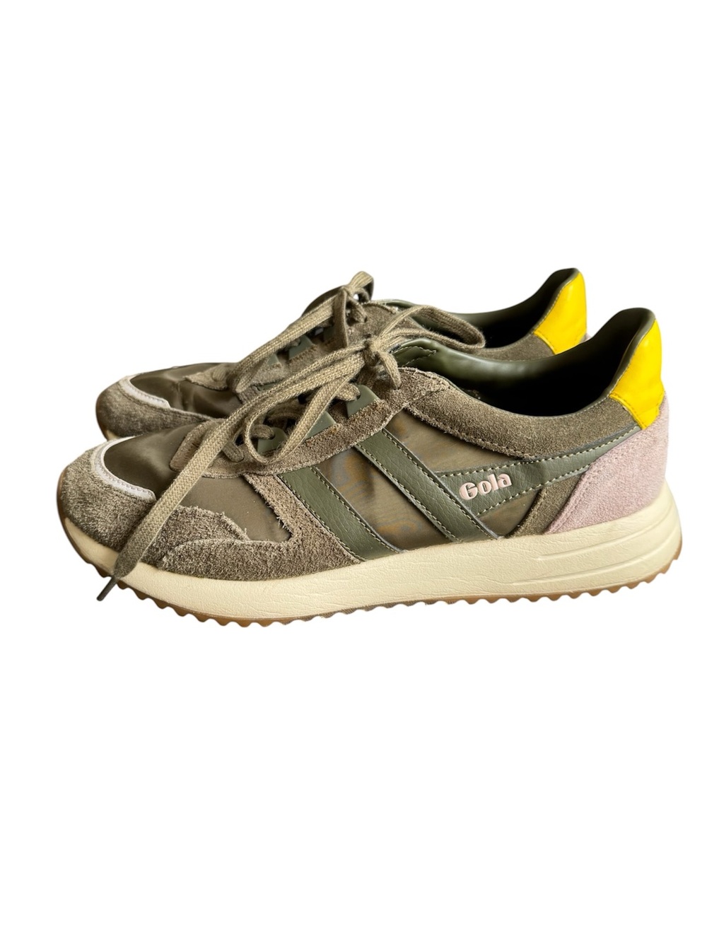 Gold Chicago Sneakers Olive Green Suede Pink Yellow Womens 9